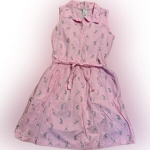 Carter's Kids Dress Pink Bunny Sleeveless Buttons Belt School Easter Size 14